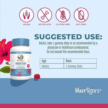 MaryRuth Organics Calm Magnesium Citrate Gummies | 2 Month Supply | Sugar Free | Magnesium Supplement for Adults | Stress Relief | Bone Health | Vegan | 60 Count