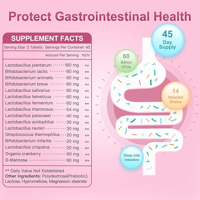 NATURE TARGET Probiotics-for-Women with Prebiotics, Cranberry and D-Mannose, 60-Billion-CFUs, Women's Probiotic for Digestive Health/Gut Health/Immune Booster