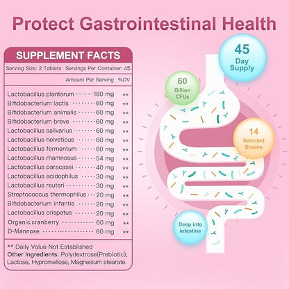NATURE TARGET Probiotics-for-Women with Prebiotics, Cranberry and D-Mannose, 60-Billion-CFUs, Women's Probiotic for Digestive Health/Gut Health/Immune Booster