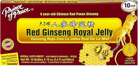 Prince of Peace Red Ginseng Royal Jelly, 10 Bottles, 0.34 fl. oz. Each – Energy Boosting Supplement – Ginseng Shots to Go – Support The Body’s Energy System