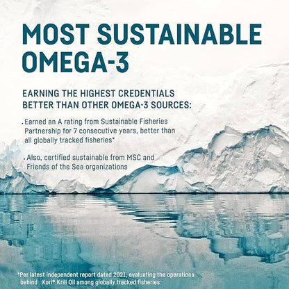 Kori Krill Antarctic Krill Oil Omega 3 Supplement, EPA & DHA, with Superior Absorption vs. Fish Oil, 800 mg, 90 softgels