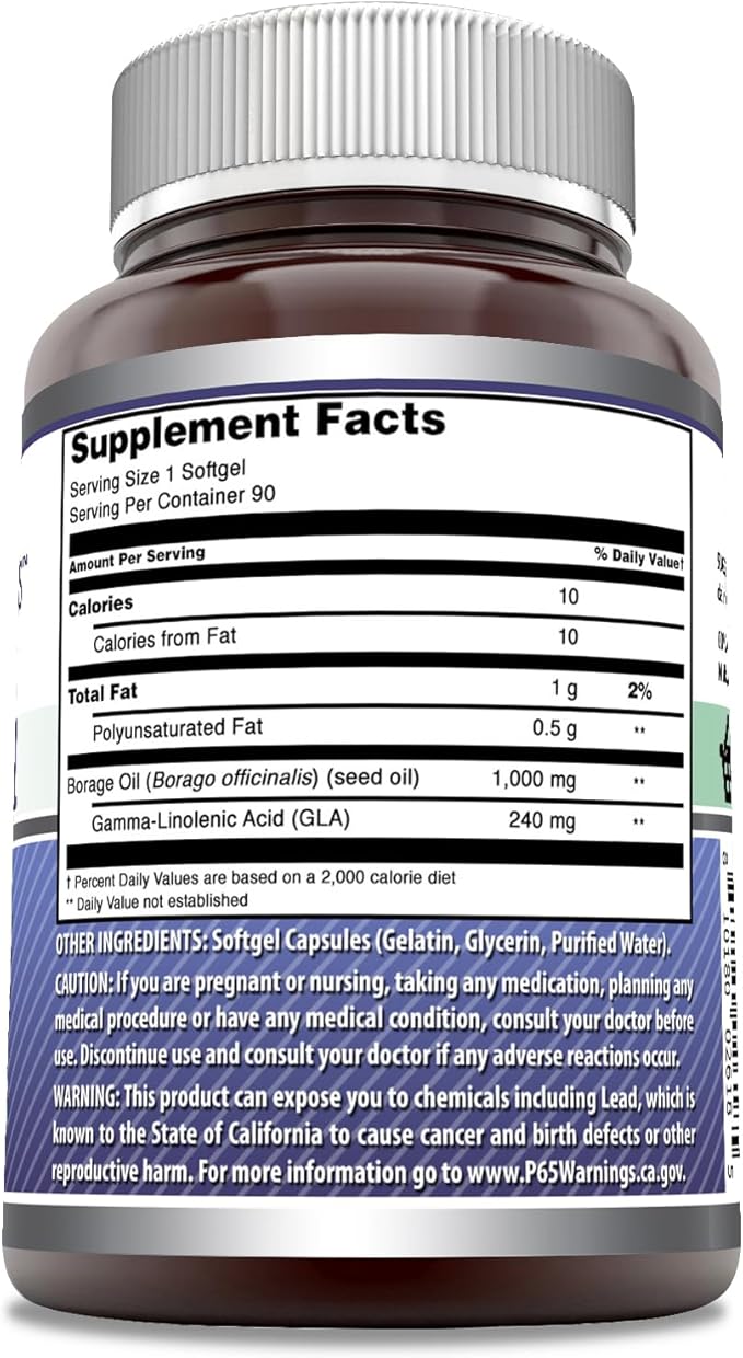 Amazing Formulas Borage Oil Supplement | 2000 Mg Per Serving | Softgels | Non-GMO | Gluten-Free | Made in USA (1 Pack, 90 Count)