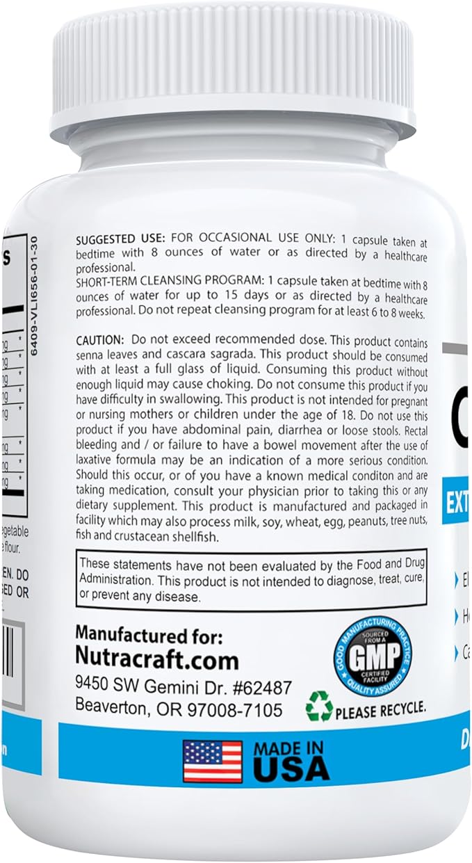 ColonClean #1 Colon Detox and Constipation Relief | Senna, Cascara Sagrada, Psyllium, MCT, Aloe and Probiotics | 30 Capsules