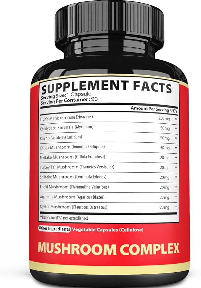 Satoomi 10in1 Mushroom Supplement Complex - Lions Mane, Cordyceps, Reishi, Chaga - Brain Supplements for Memory and Focus - 3 Month Supply