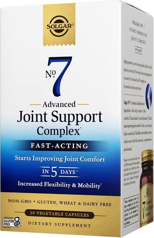 Solgar No. 7, 30 Vegetable Capsules - Joint Support & Comfort - Increased Mobility & Flexibility - Supplement for Men & Women - With Ester-C Vitamin C - Gluten Free, Non GMO, Dairy Free - 30 Servings