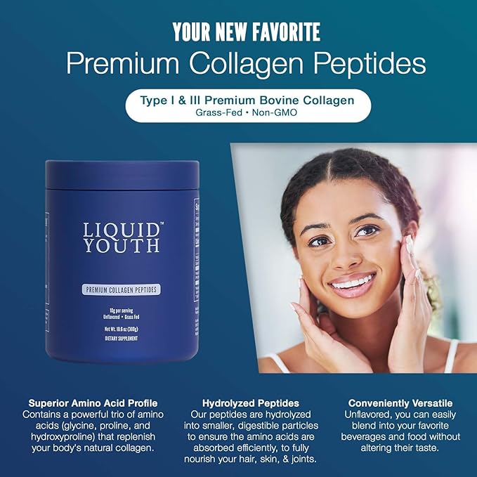 Collagen Peptides Powder for Women & Men - Type I & III Premium Grass-fed Bovine, Hydrolyzed Collagen, Promotes Hair Growth, Skin, Nail, Bone & Joint Health - Unflavored, 30 Servings