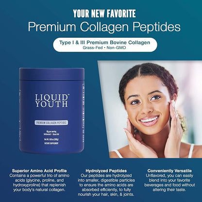Collagen Peptides Powder for Women & Men - Type I & III Premium Grass-fed Bovine, Hydrolyzed Collagen, Promotes Hair Growth, Skin, Nail, Bone & Joint Health - Unflavored, 30 Servings