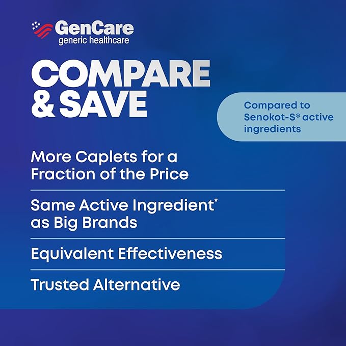 GenCare - Senna-S Natural Vegetable Laxative Plus Stool Softener Dual Action (200 Tablets) Value Pack | Gentle Dependable Overnight Relief of Occasional Constipation Generic for Senokot-S