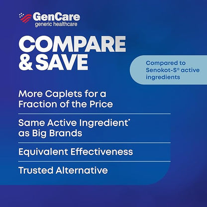GenCare - Senna-S Natural Vegetable Laxative Plus Stool Softener Dual Action (200 Tablets) Value Pack | Gentle Dependable Overnight Relief of Occasional Constipation Generic for Senokot-S