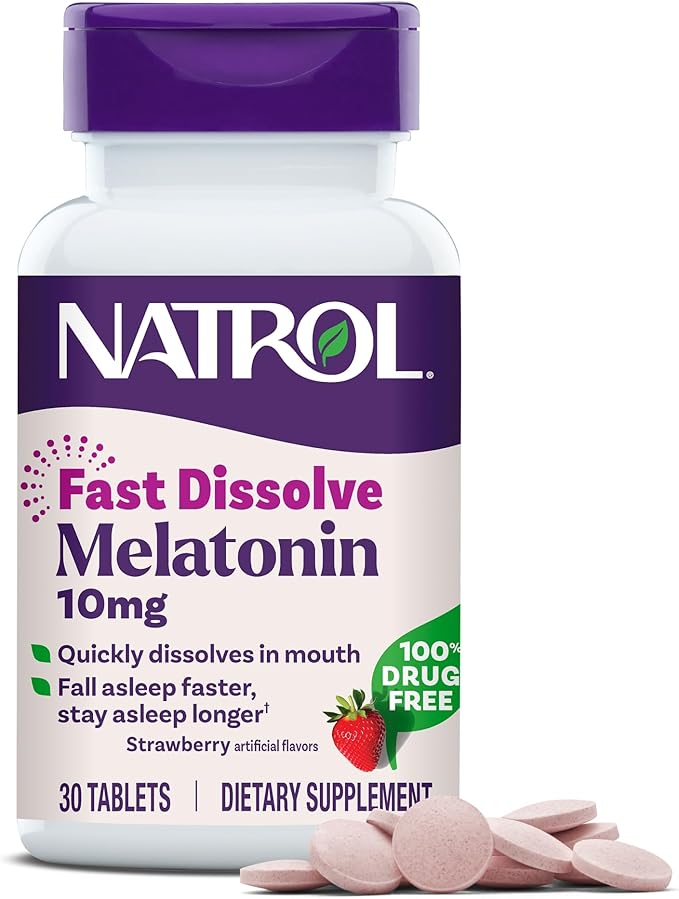 Natrol Fast Dissolve Melatonin 10 mg, Melatonin Supplements for Restful Sleep, Sleep Support for Adults, 30 Strawberry-Flavored Tablets, Up to a 30 Day Supply