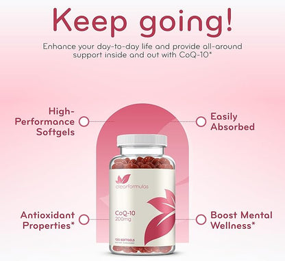 CoQ10 200mg Softgels - Quick Absorption Coenzyme Q10 200mg Potent Antioxidant for Heart Energy and Aging Support - High Stability CoQ10 Ubiquinone Soft Gels - Made in a cGMP US Lab (60 Servings)