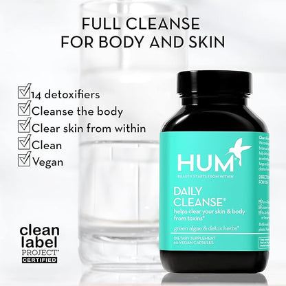 HUM Daily Cleanse Acne Supplement - Gut Cleanse Detox for Clear Skin with Organic Algae, Detoxifying Herbs, Zinc & Spirulina | Clear Skin Supplement (60 Capsules)