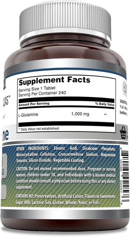 Amazing Formulas L-Glutamine Supplement | 1000 Mg Per Serving | 240 Tablets | Non-GMO | Gluten Free | Made in USA