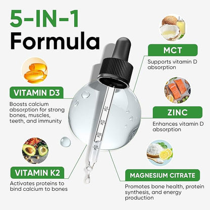 Venture Pal Vitamin D3 10000 iu Plus K2 (MK-7) 200 mcg Liquid Drops, Magnesium & Zinc MCT Oil | for Bone, Mood & Immune Health | High Absorption VIT K2 D3 Vitamin Supplement(Mint,2 Fl Oz)