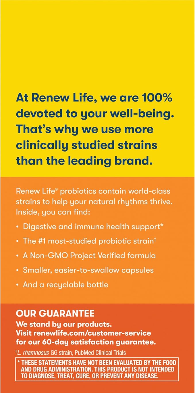 Renew Life Everyday Probiotic Capsules, Daily Supplement Supports Urinary, Digestive and Immune Health, L. Rhamnosus GG, Dairy, Soy and gluten-free, 15 Billion CFU, 30 Count