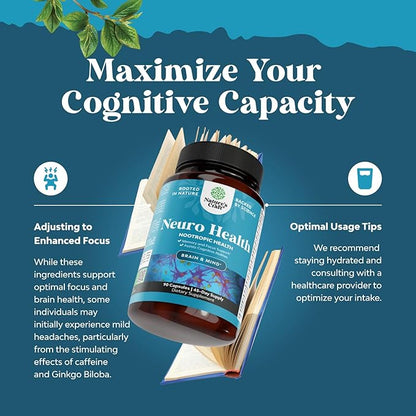 Nootropic Brain Supplement for Memory and Focus Enhancement - Vitamins for Mental Health & Clarity with VIT A, B6, Riboflavin, Niacin, Thiamin & Folate - Cognitive Complex for Mind Vitality - 90 Ct