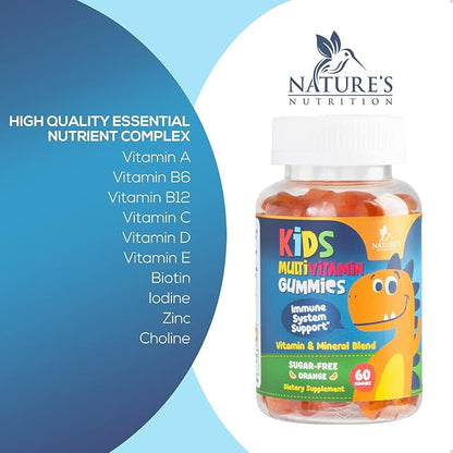 Multivitamin for Kids Gummies - Daily Kids Vitamins with Vitamin D3, C, B12, B6, A & Zinc for Immune Support, Chewable Multivitamin Gummy for Toddlers & Children, Orange Flavor, Non-GMO - 60 Gummies