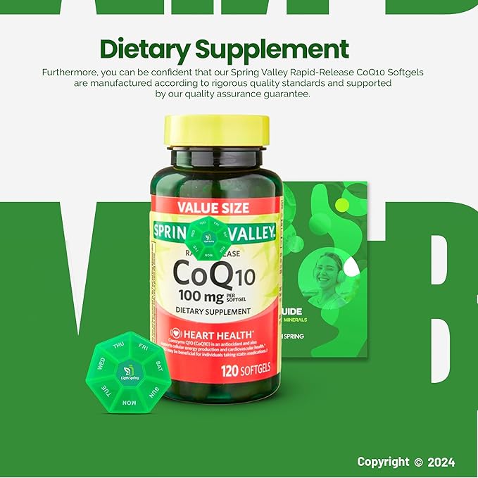 Rapid-Release CoQ10 100 mg, 120 Softgels with Bundle Exclusive Vitamins & Minerals - A to Z - Better Ligth&Spring Guide + Weekly Pill Organizer (3 Items)