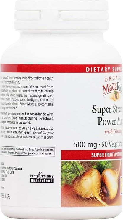 MacaRich by Natural Factors, Super Strength Power Maca, Superfruit Antioxidant Supplement with Ginseng, 90 capsules (90 servings)