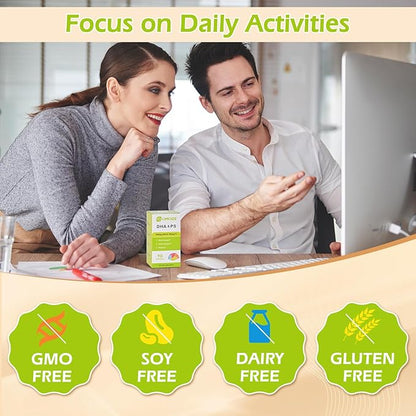 Algae DHA - 600 mg Omega-3 DHA Softgels, with Phosphatidylserine & Walnut Oil, Supports Healthy Brain Function, Vision, Eye & Memory, Gluten Free, Non-GMO Vegan Algae Oil, 90 Softgels