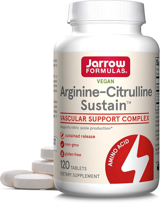 Jarrow Formulas® Arginine-Citrulline Sustain™, Dietary Supplement, Vascular Support Complex for Nitric Oxide Production and Cardiovascular Health, 120 Tablets, 60 Day Supply