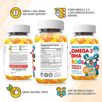 DR. MORITZ Vegan Omega 3 Gummies for Kids and Toddlers (240 Count), Kids Omega 3 Gummies for Brain & Heart Health, No Fish Oil & Gluten Free