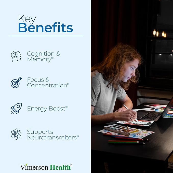 Nootropics Brain Support Supplement - Nootropic Brain Booster for Improved Focus, Concentration & Memory. Brain Nootropic for Brain Health, Mood & Energy Support. Non-GMO. Made in the USA. 60 Capsules