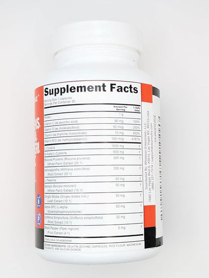 Clean Nutraceuticals L Tyrosine Mucuna Pruriens Bacopa Monnieri Ashwagandha Focus Supplement w/N-Acetyl Cysteine NAC 5-HTP Ginkgo Biloba Alpha GPC Vitamin C D B1 B12