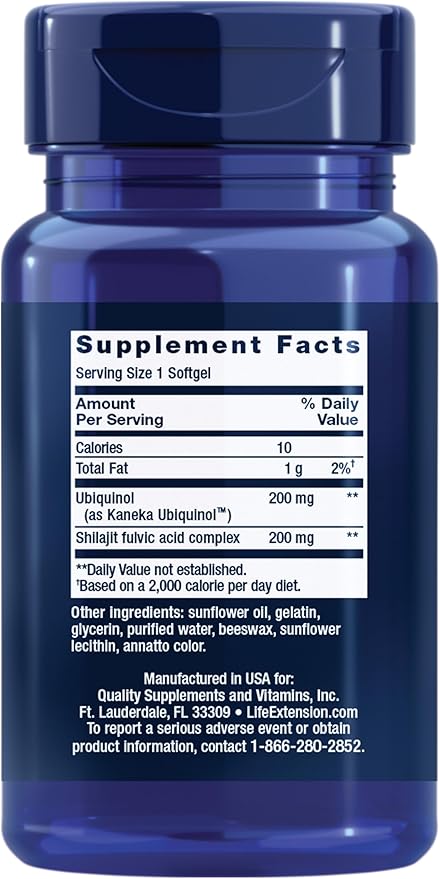 Life Extension Super Ubiquinol CoQ10 with Enhanced Mitochondrial Support – 200 mg, Shilajit – Promotes Heart Health, Cell Energy, Oxidative Stress – Gluten-Free, Non-GMO – 30 Softgels