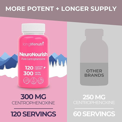 NeuroNourish (Centrophenoxine) 300mg - DMAE & pCPA, 120 Vegetarian Capsules, 4-Month Supply, Natural Nootropic for Strengthening Memory, Focus, & Cognitive Function, GMP Certified, Made in USA