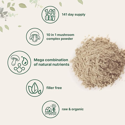 Micro Ingredients Organic Mega Mushroom 10 in 1 Complex Formula Powder for Immune System Booster, 5 Ounce (141 Days Supply), Chaga, Lions Mane, Cordyceps, Shiitake, & More | Filler Free, Vegan