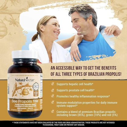 NaturaNectar Natural Bee Propolis Bundle - Trio and Red Propolis - for Immune and Cardiovascular Support and a Healthy Metabolism* - 60 Capsules per Bottle
