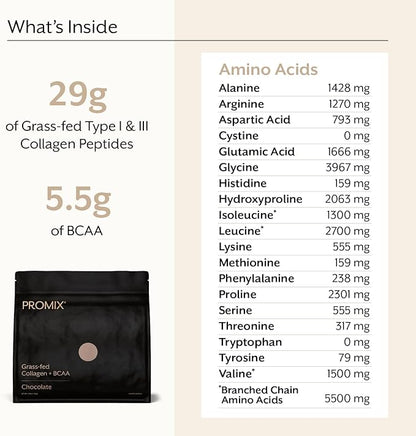 Promix Hydrolyzed Collagen Peptides with BCAA - Grass Fed Collagen for Bone, Skin, Nail, and Joint Support - 39 Servings