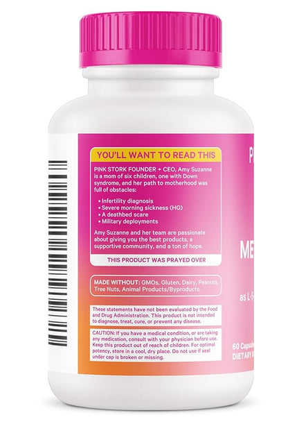 Pink Stork Folate: Methyl Folate - MTHFR Acid, Natural Form of Folic Acid for Pregnancy, Formulated for Mom + Baby, Women-Owned, 60 Capsules (Packaging May Vary)