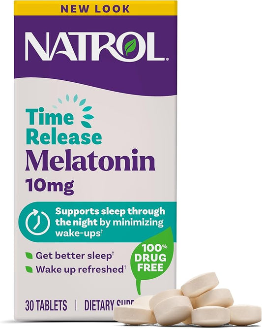 Natrol Melatonin Advanced Sleep Tablets with Vitamin B6, Helps You Fall Asleep Faster, Stay Asleep Longer, 2-Layer Controlled Release, 100% Drug-Free, Maximum Strength, 10mg, 30 Count
