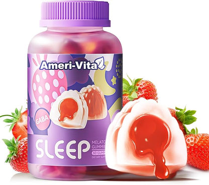 Sleep Melatonin Gummies – 1.5mg Melatonin, GABA, Magnesium for Sleep Support, Vegan, Sugar-Free, Strawberry Flavor, 60 Gummies