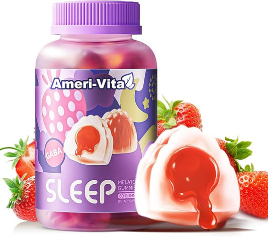 Sleep Melatonin Gummies – 1.5mg Melatonin, GABA, Magnesium for Sleep Support, Vegan, Sugar-Free, Strawberry Flavor, 60 Gummies