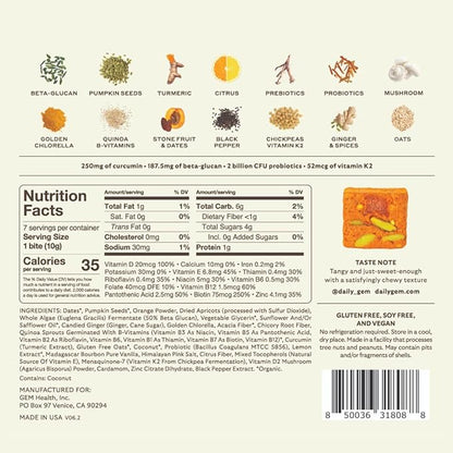 GEM Daily Multivitamin for Women & Men, with 20+ Vitamins & Minerals Like zinc, Vitamin D, B, K, Folic Acid, Turmeric, Fiber and prebiotics, Beta Glucan GLP-1 Support, Brain, & Immunity (7 Day Trial)