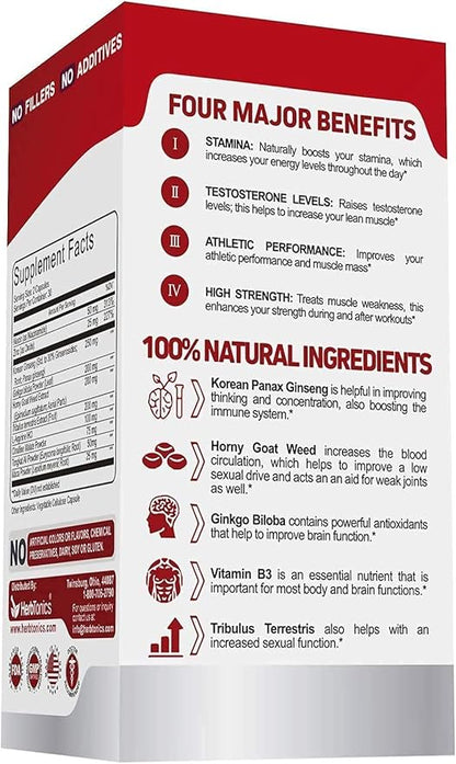 Herbtonics Korean Panax Red Ginseng and Strengthtonic Testosterone Booster for Men Bundle