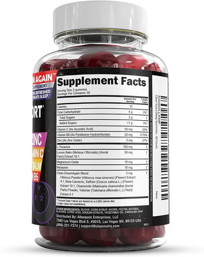 Clean Nutra Melatonin Gummies 10mg | Sleep Aid Valerian Root L-Theanine Vitamin B6 C Lemon Balm Magnesium Hibiscus Beta Carotene Saffron & Chamomile Rest Support Supplement Raspberry Flavor