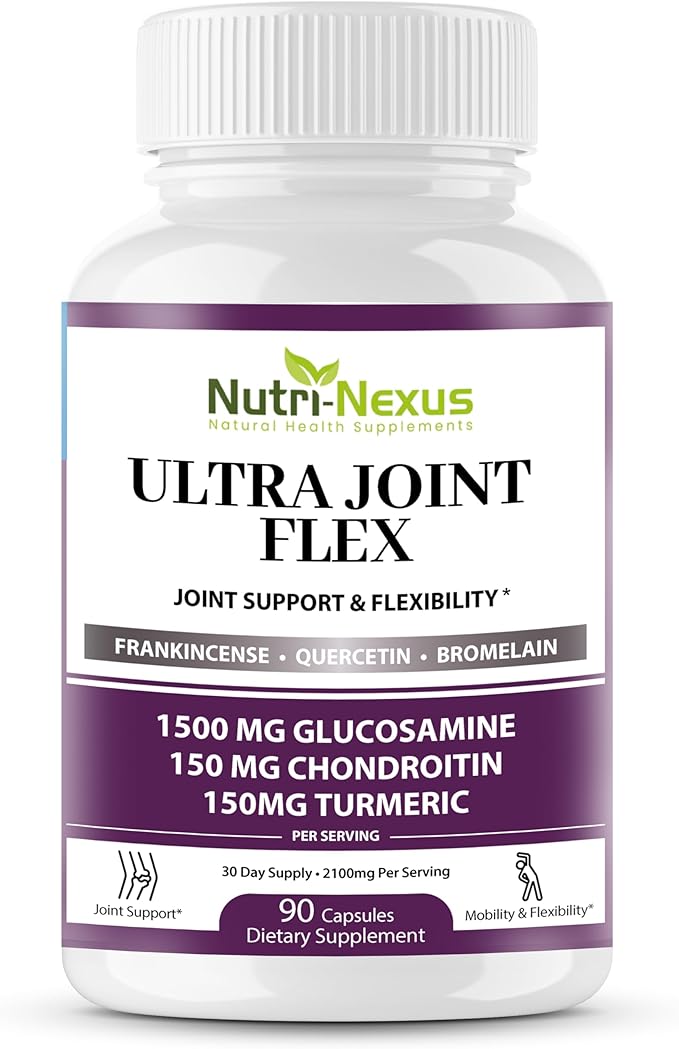 Joint Support Supplement with Glucosamine Chondroitin MSM Turmeric Boswellia - for Men and Women - Promotes Mobility, Flexibility, and Comfort - Made in USA - 90 Capsules
