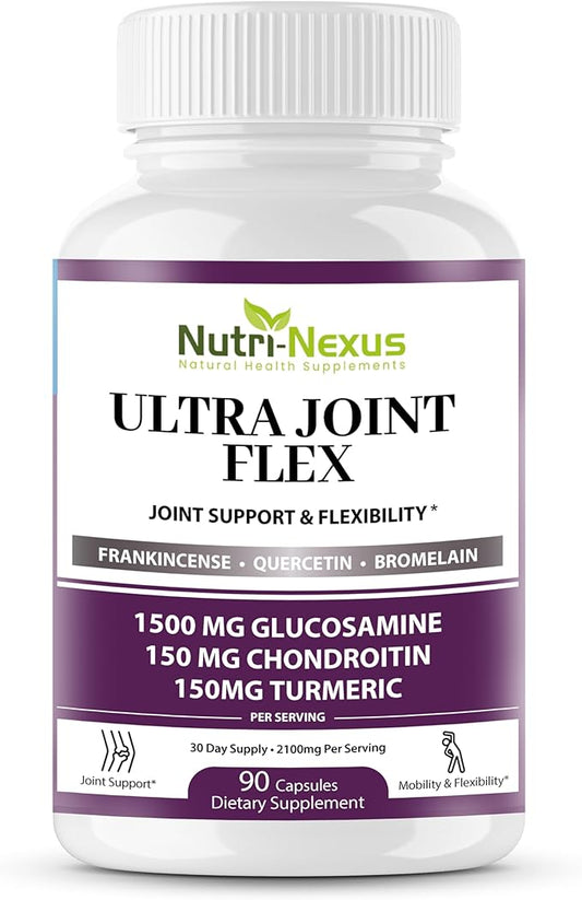 Joint Support Supplement with Glucosamine Chondroitin MSM Turmeric Boswellia - for Men and Women - Promotes Mobility, Flexibility, and Comfort - Made in USA - 90 Capsules