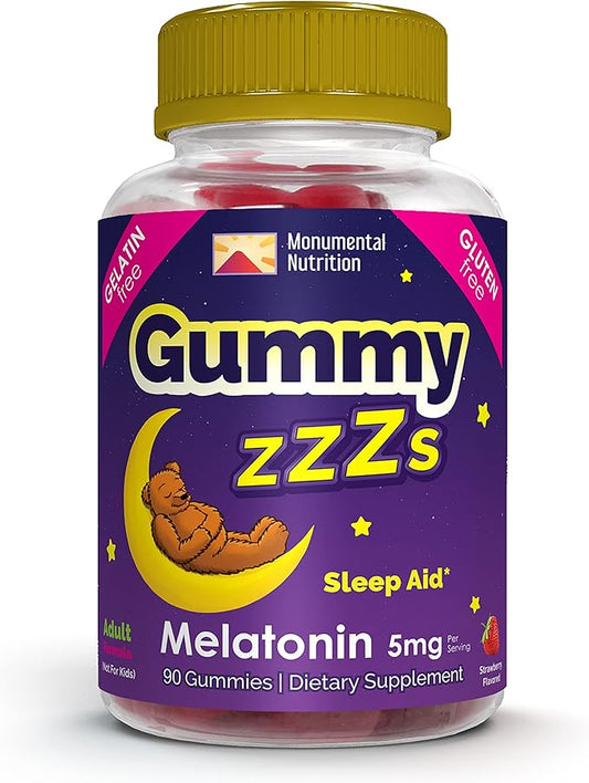 Gummy ZZZs Melatonin, Gelatin-Free, Drug-Free, Vegetarian, Vegan-Friendly, Halal Certified, Gluten-Free, Delicious Strawberry Flavor, Kosher-Friendly, For Adults, Men, Women, 90 count