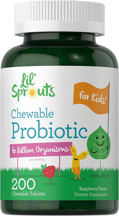 Carlyle Probiotics for Kids Chewable | 200 Count | 6 Billion CFUs | Raspberry Flavor | Non-GMO & Gluten Free Supplement | by Lil' Sprouts