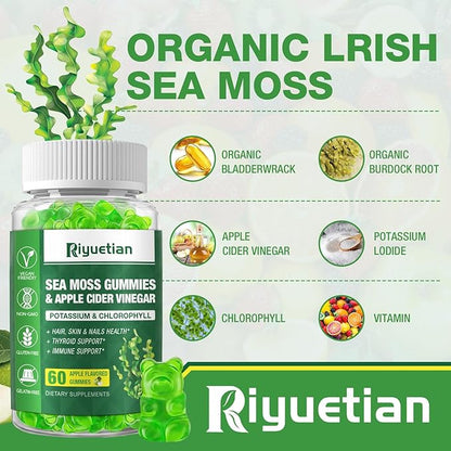 2 Pack Sea Moss Gummies - 120 Vegan Irish Moss Gummy Bears - Made with Natural & Organic Sea Moss Gel,Bladderwrack & Burdock Root - Seamoss Supplement fo Energy, Immune Support
