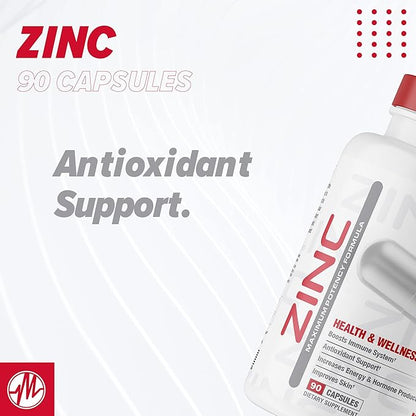 Zinc Supplement by Metabolic Nutrition, 75mg, 90 Zinc Capsules, Supports Immune System Function w/Zinc Oxide