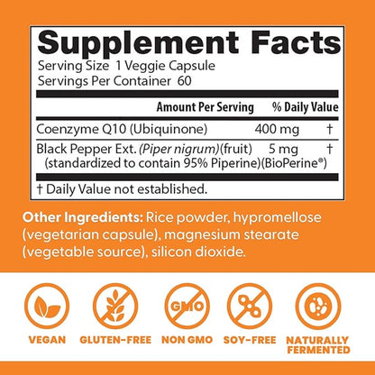 Doctors Best High Absorption CoQ10, Heart & Energy Support, USP Verified, Naturally Fermented CoQ10, Non-GMO, Gluten Free, Soy Free, Vegan 60 Veggie Caps