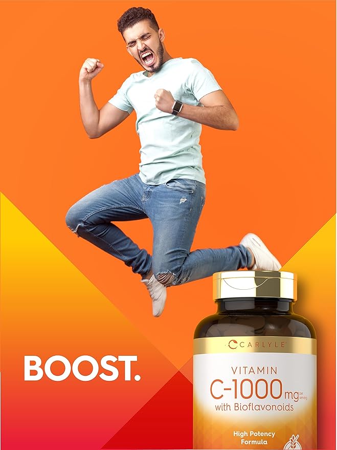 Carlyle Vitamin C 1000mg with Bioflavonoids | 250 Caplets | with Rose HIPS | Vegetarian, Non-GMO, Gluten Free Supplement