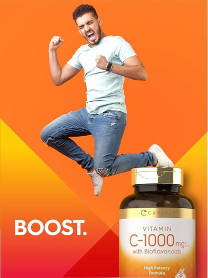 Carlyle Vitamin C 1000mg with Bioflavonoids | 250 Caplets | with Rose HIPS | Vegetarian, Non-GMO, Gluten Free Supplement