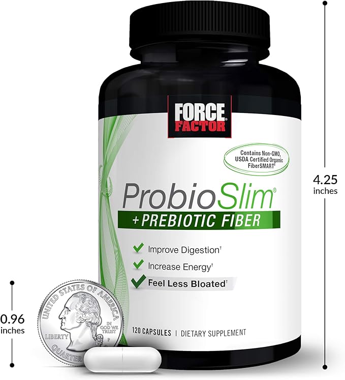 Force Factor ProbioSlim + Prebiotic Fiber, Metabolism Booster for Women & Men, Digestive Health Support, Green Tea Extract and Psyllium Husk Fiber, 120 Count (Pack of 2)